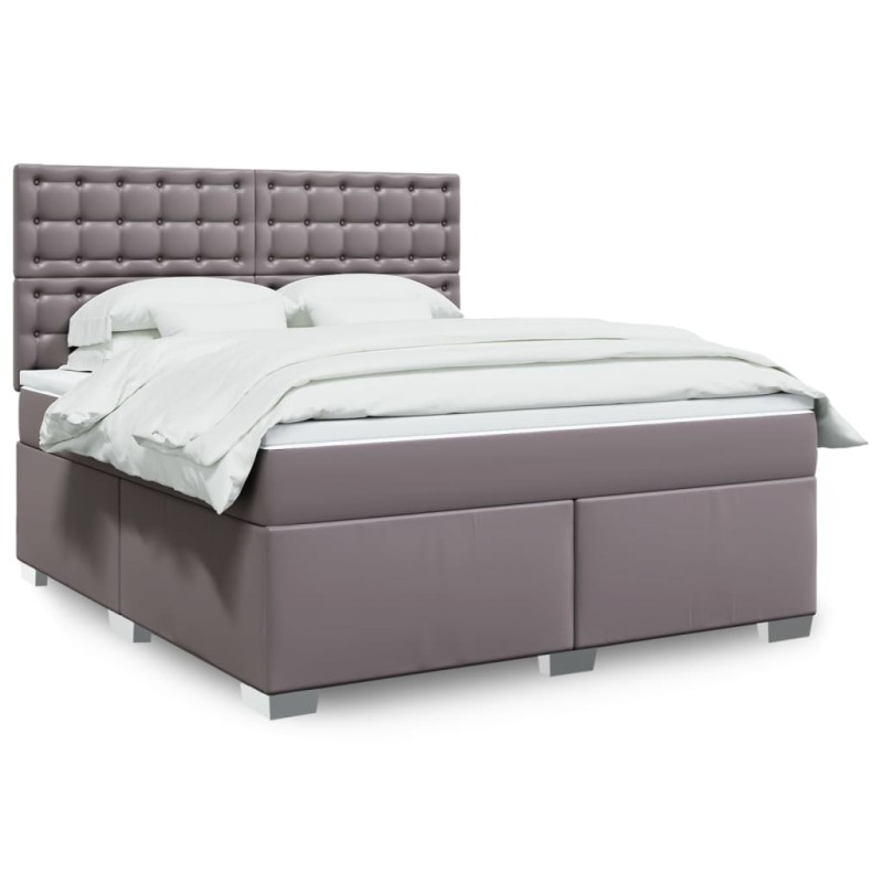 vidaXL Boxspringbett mit Matratze Grau 180x200 cm Kunstleder vidaXL Boxspringbett mit Matratze Grau 180x200 cm Kunstleder