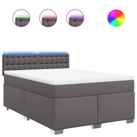 vidaXL Boxspringbett mit Matratze Grau 140x200 cm Kunstleder