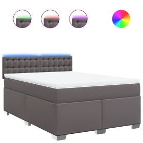 vidaXL Boxspringbett mit Matratze Grau 160x200 cm Kunstleder
