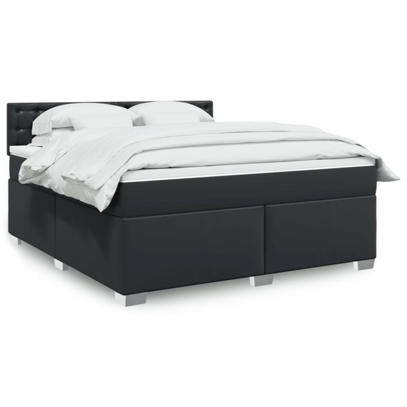 vidaXL Boxspringbett mit Matratze Schwarz 180x200 cm Kunstleder vidaXL Boxspringbett mit Matratze Schwarz 180x200 cm Kunstleder
