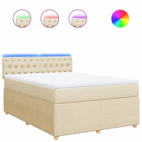 vidaXL Boxspringbett mit Matratze Creme 140x200 cm Stoff