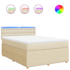vidaXL Boxspringbett mit Matratze Creme 140x200 cm Stoff