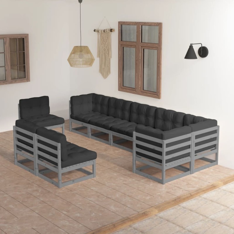 9-tlg. Garten-Lounge-Set mit Kissen Kiefer Massivholz 9-tlg. Garten-Lounge-Set mit Kissen Kiefer Massivholz