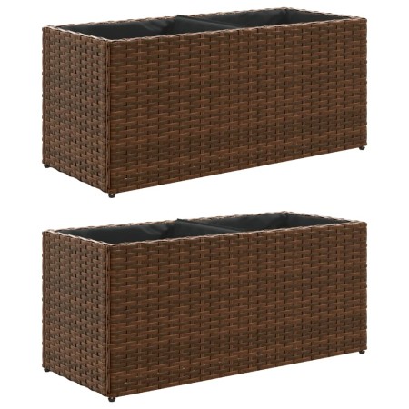 vidaXL Pflanzkübel mit 2 Töpfen 2 Stk. Braun 72x30x32 cm Poly Rattan