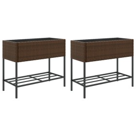 vidaXL Hochbeete mit Ablage 2 Stk. Braun 90x40x75 cm Poly Rattan