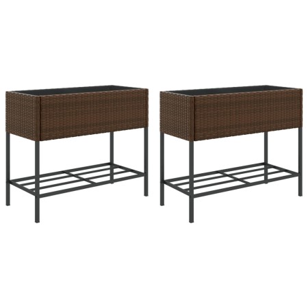 vidaXL Hochbeete mit Ablage 2 Stk. Braun 90x40x75 cm Poly Rattan