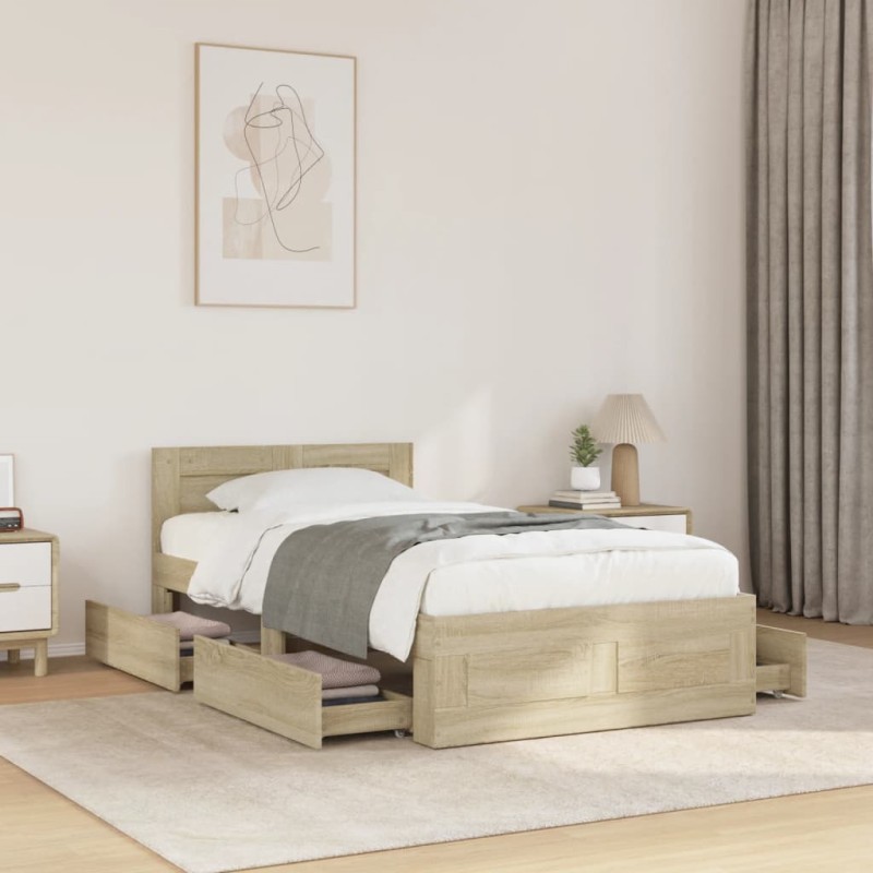 vidaXL Bettgestell mit Kopfteil Sonoma-Eiche 100x200 cm Holzwerkstoff vidaXL Bettgestell mit Kopfteil Sonoma-Eiche 100x200 cm Holzwerkstoff