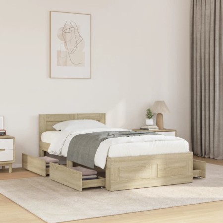 vidaXL Bettgestell mit Kopfteil Sonoma-Eiche 100x200 cm Holzwerkstoff