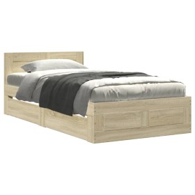vidaXL Bettgestell mit Kopfteil Sonoma-Eiche 100x200 cm Holzwerkstoff