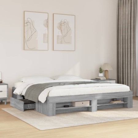vidaXL Bettgestell Grau Sonoma 200x200 cm Holzwerkstoff