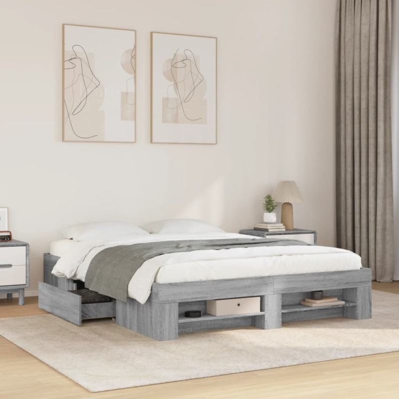 vidaXL Bettgestell Grau Sonoma 160x200 cm Holzwerkstoff vidaXL Bettgestell Grau Sonoma 160x200 cm Holzwerkstoff