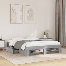vidaXL Bettgestell Grau Sonoma 150x200 cm Holzwerkstoff