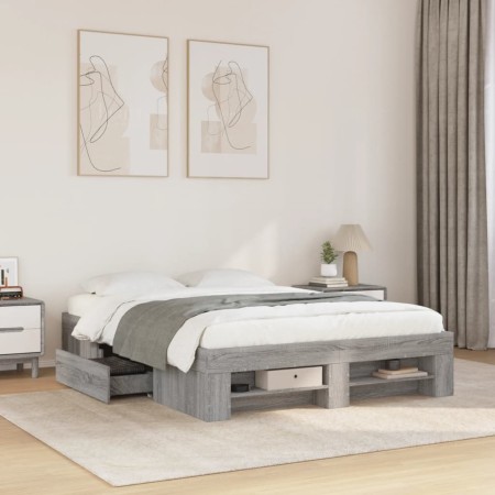 vidaXL Bettgestell Grau Sonoma 120x200 cm Holzwerkstoff