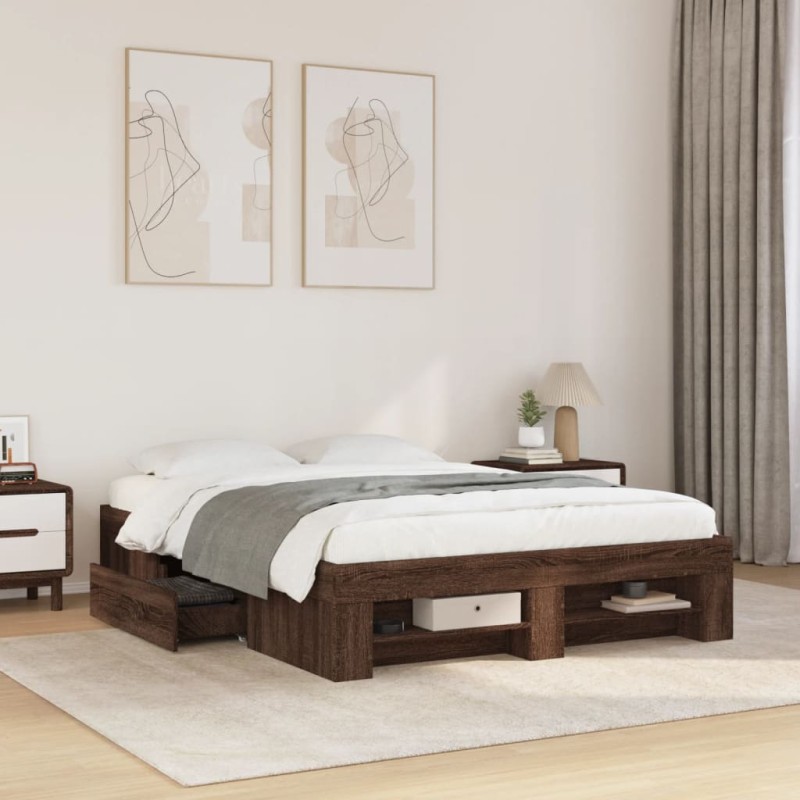 vidaXL Bettgestell ohne Matratze Braun Eiche 120x190 cm Holzwerkstoff vidaXL Bettgestell ohne Matratze Braun Eiche 120x190 cm Holzwerkstoff