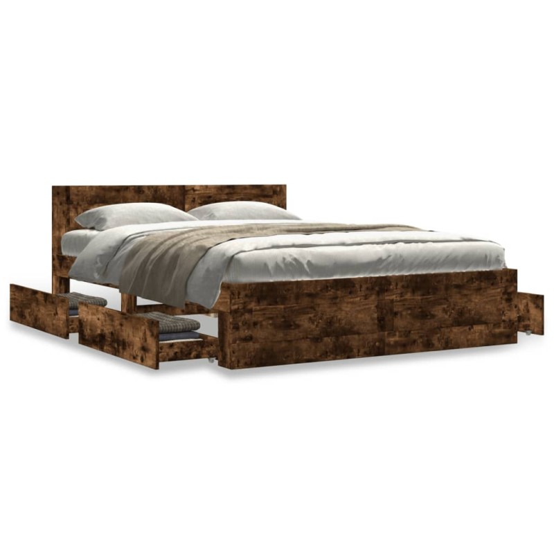 vidaXL Bettgestell mit Kopfteil Räuchereiche 120x200 cm Holzwerkstoff vidaXL Bettgestell mit Kopfteil Räuchereiche 120x200 cm Holzwerkstoff