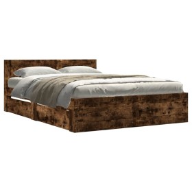 vidaXL Bettgestell mit Kopfteil Räuchereiche 120x200 cm Holzwerkstoff