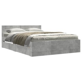 vidaXL Bettgestell mit Kopfteil Betongrau 140x200 cm Holzwerkstoff