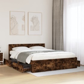 vidaXL Bettgestell mit Kopfteil Räuchereiche 150x200 cm Holzwerkstoff