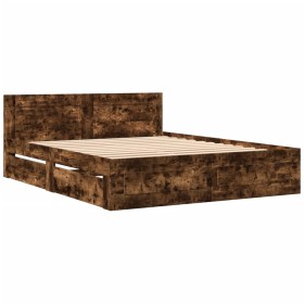 vidaXL Bettgestell mit Kopfteil Räuchereiche 150x200 cm Holzwerkstoff