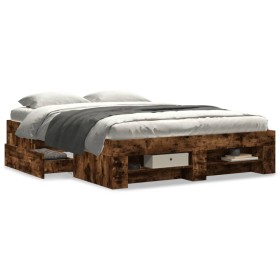 vidaXL Bettgestell Räuchereiche 135x190 cm Holzwerkstoff