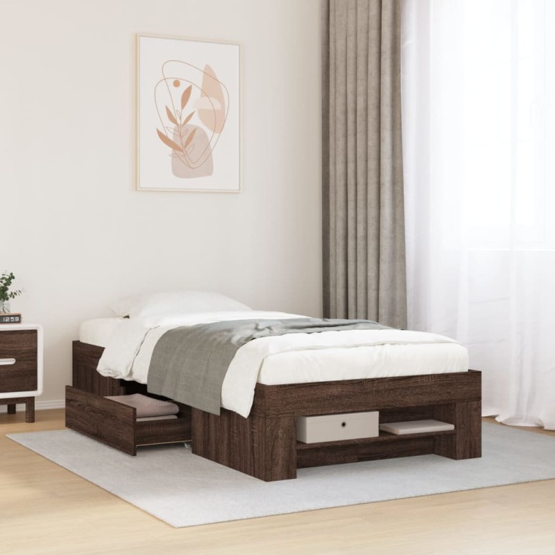 vidaXL Bettgestell ohne Matratze Braun Eiche 75x190 cm Holzwerkstoff vidaXL Bettgestell ohne Matratze Braun Eiche 75x190 cm Holzwerkstoff