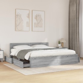 vidaXL Bettgestell mit Kopfteil Grau Sonoma 180x200 cm Holzwerkstoff