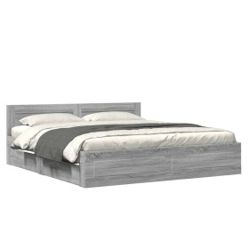 vidaXL Bettgestell mit Kopfteil Grau Sonoma 180x200 cm Holzwerkstoff