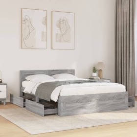 vidaXL Bettgestell mit Kopfteil Grau Sonoma 140x200 cm Holzwerkstoff