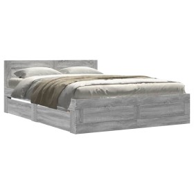 vidaXL Bettgestell mit Kopfteil Grau Sonoma 140x200 cm Holzwerkstoff