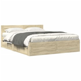 vidaXL Bettgestell mit Kopfteil Sonoma-Eiche 160x200 cm Holzwerkstoff