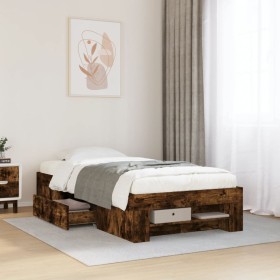 vidaXL Bettgestell ohne Matratze Räuchereiche 75x190 cm Holzwerkstoff