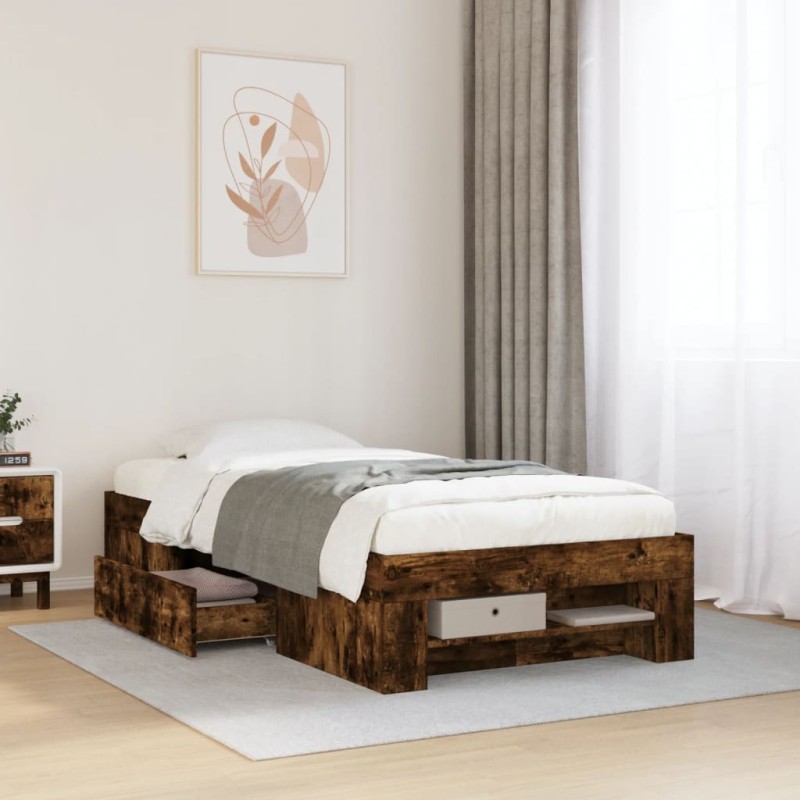 vidaXL Bettgestell ohne Matratze Räuchereiche 75x190 cm Holzwerkstoff vidaXL Bettgestell ohne Matratze Räuchereiche 75x190 cm Holzwerkstoff