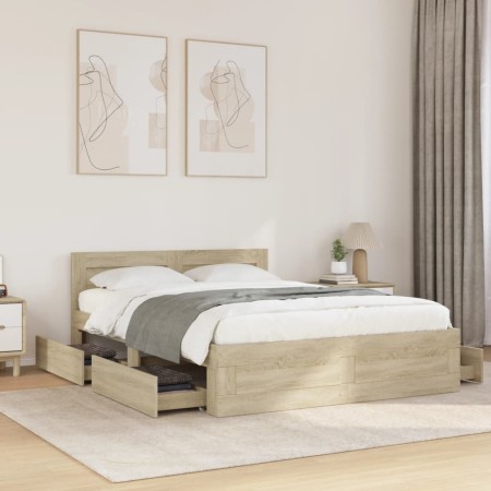 vidaXL Bettgestell mit Kopfteil Sonoma-Eiche 135x190 cm Holzwerkstoff