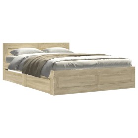 vidaXL Bettgestell mit Kopfteil Sonoma-Eiche 135x190 cm Holzwerkstoff