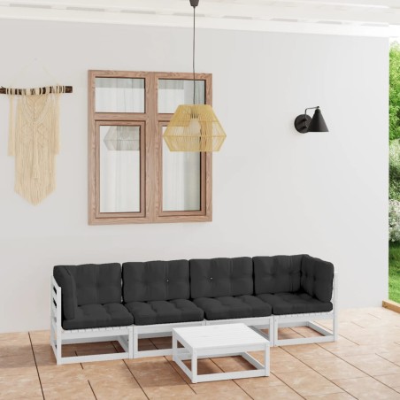 5-tlg. Garten-Lounge-Set mit Kissen Kiefer Massivholz