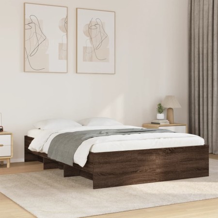 vidaXL Bettgestell Braun Eichen-Optik 135x190 cm Holzwerkstoff