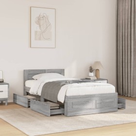vidaXL Bettgestell mit Kopfteil Grau Sonoma 90x190 cm Holzwerkstoff