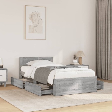 vidaXL Bettgestell mit Kopfteil Grau Sonoma 90x190 cm Holzwerkstoff
