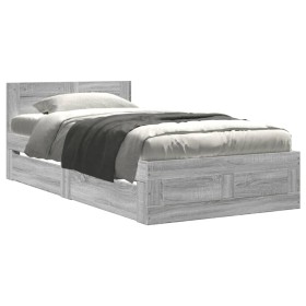 vidaXL Bettgestell mit Kopfteil Grau Sonoma 90x190 cm Holzwerkstoff