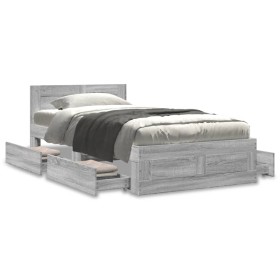 vidaXL Bettgestell mit Kopfteil Grau Sonoma 75x190 cm Holzwerkstoff