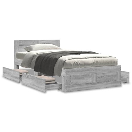 vidaXL Bettgestell mit Kopfteil Grau Sonoma 75x190 cm Holzwerkstoff
