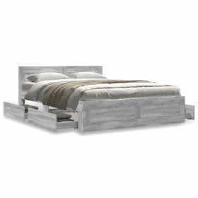 vidaXL Bettgestell mit Kopfteil Grau Sonoma 120x190 cm Holzwerkstoff
