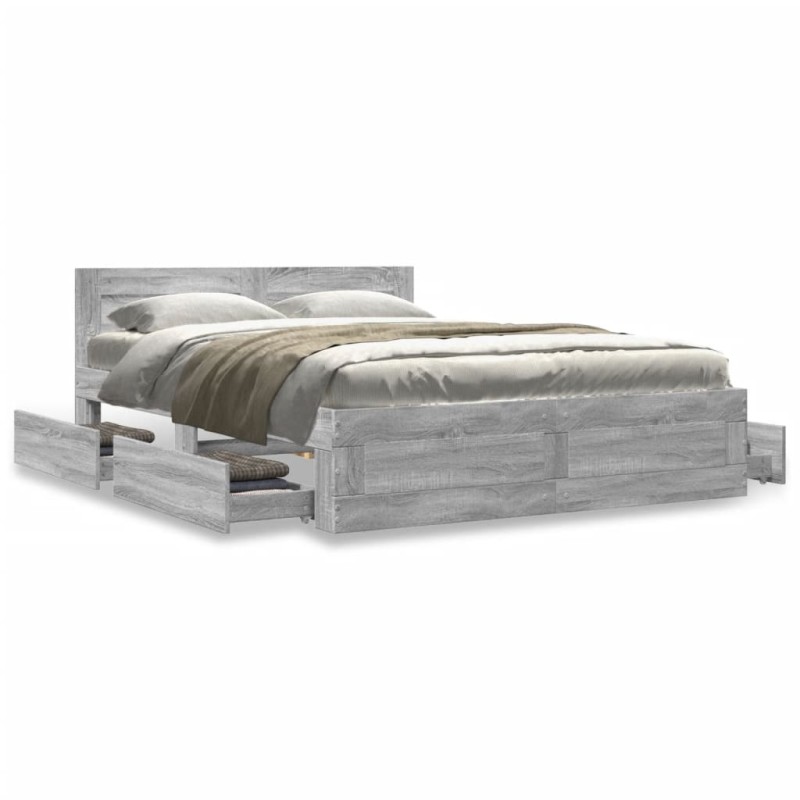 vidaXL Bettgestell mit Kopfteil Grau Sonoma 120x190 cm Holzwerkstoff vidaXL Bettgestell mit Kopfteil Grau Sonoma 120x190 cm Holzwerkstoff