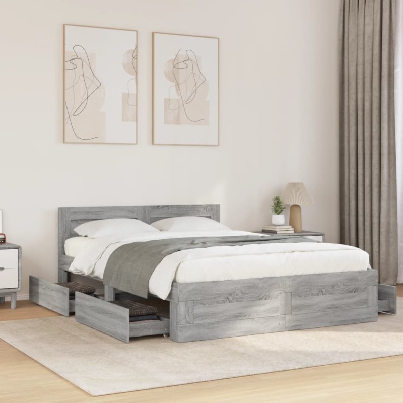 vidaXL Bettgestell mit Kopfteil Grau Sonoma 135x190 cm Holzwerkstoff vidaXL Bettgestell mit Kopfteil Grau Sonoma 135x190 cm Holzwerkstoff