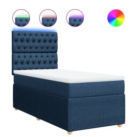 vidaXL Boxspringbett mit Matratze Blau 90x200 cm Stoff