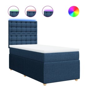 vidaXL Boxspringbett mit Matratze Blau 90x200 cm Stoff