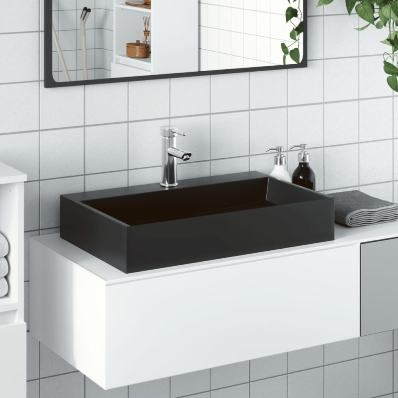 vidaXL Waschbecken 60x38x11 cm Mineralguss/Marmorguss Mattschwarz vidaXL Waschbecken 60x38x11 cm Mineralguss/Marmorguss Mattschwarz