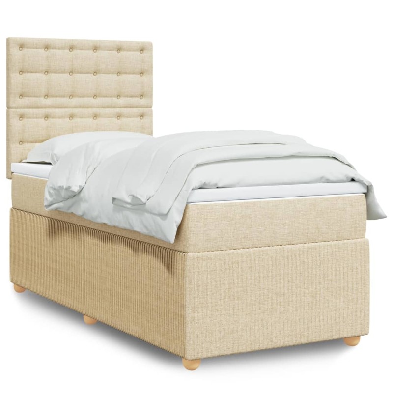 vidaXL Boxspringbett mit Matratze Creme 100x200 cm Stoff vidaXL Boxspringbett mit Matratze Creme 100x200 cm Stoff