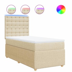 vidaXL Boxspringbett mit Matratze Creme 100x200 cm Stoff