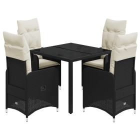 vidaXL 5-tlg. Garten-Bistro-Set mit Kissen Schwarz Poly Rattan